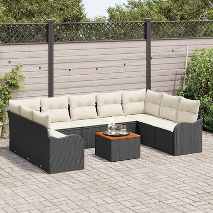 Gartensofa-set 10 pcs Schwarz und Creme Poly-Rattan