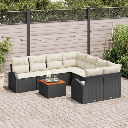 Gartensofa-set mit Speicher 9 pcs Schwarz und Creme Poly-Rattan