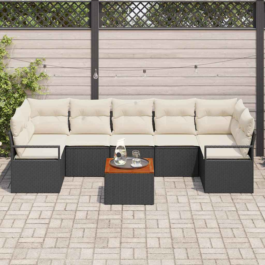 Gartensofa-set mit Speicher 8 pcs Schwarz und Creme Poly-Rattan