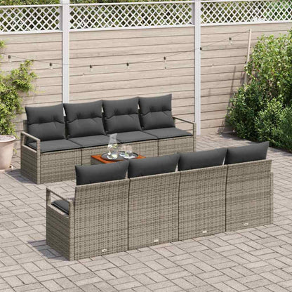 Gartensofa-set mit Speicher 9 pcs Grau Poly-Rattan