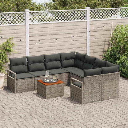 Gartensofa-set mit Speicher 9 pcs Grau Poly-Rattan