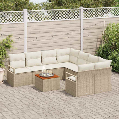 Gartensofa-set mit Speicher 9 pcs Beige und Creme Poly-Rattan