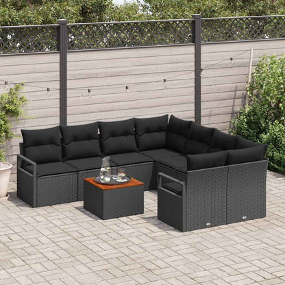 Gartensofa-set mit Speicher 9 pcs Schwarz Poly-Rattan