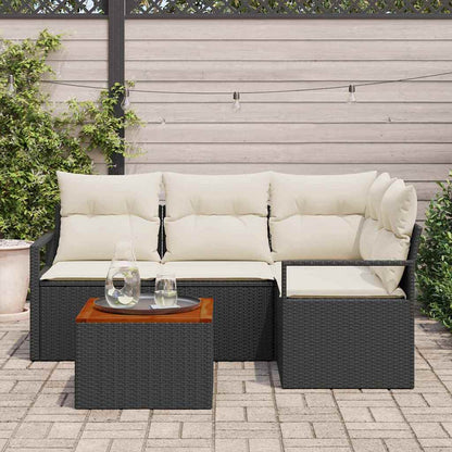 Gartensofa-set mit Speicher 5 pcs Schwarz und Creme Poly-Rattan