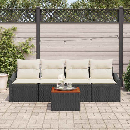 Gartensofa-set mit Speicher 5 pcs Schwarz und Creme Poly-Rattan