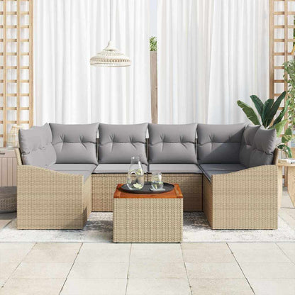 Gartensofa-set 7 pcs Beige und Hellgrau Poly-Rattan