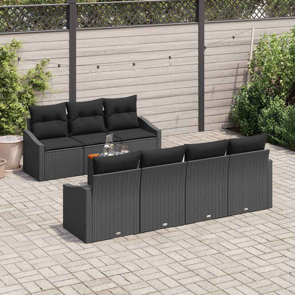 Gartensofa-set mit Speicher 8 pcs Schwarz Poly-Rattan