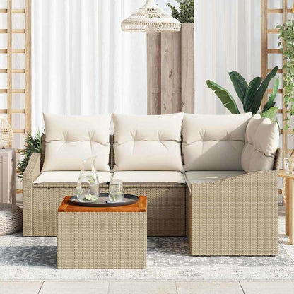 Gartensofa-set mit Speicher 5 pcs Beige und Creme Poly-Rattan