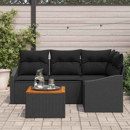 Gartensofa-set mit Speicher 5 pcs Schwarz Poly-Rattan