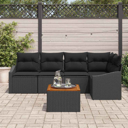 Gartensofa-set mit Speicher 6 pcs Schwarz Poly-Rattan