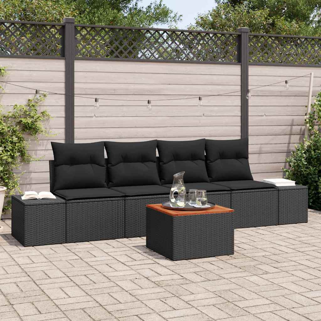 Gartensofa-set mit Speicher 5 pcs Schwarz Poly-Rattan