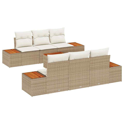 Garten-Sofa-Set mit Kissen mit Speicher 7 pcs Beige Poly Rattan
