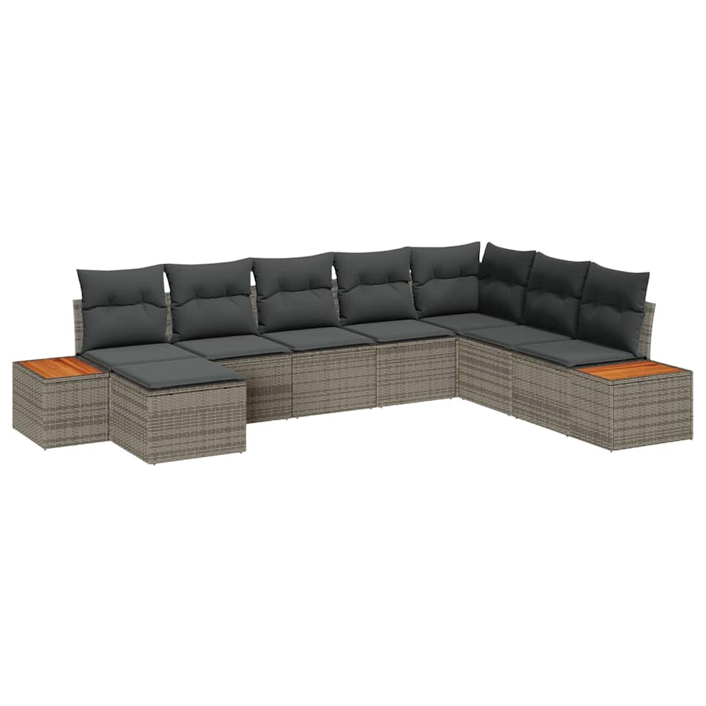 Gartensofa-set mit Kissen mit Speicher 9 pcs Grau Polyrattan