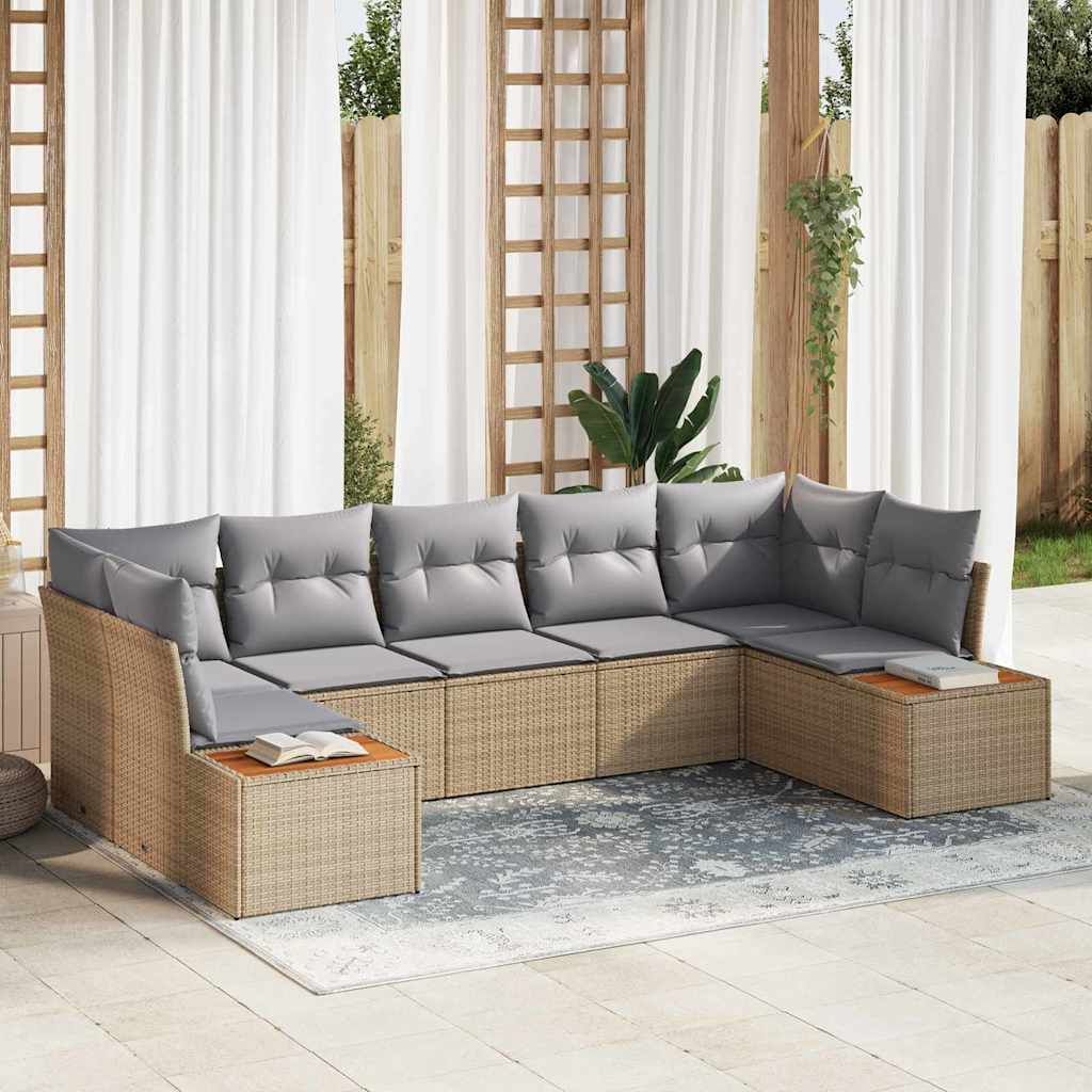 Gartensofa-set mit Kissen 7 pcs Beige und Hellgrau Polyrattan