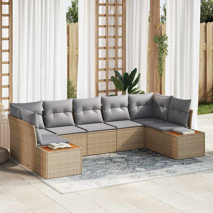 Gartensofa-set mit Kissen 7 pcs Beige und Hellgrau Polyrattan