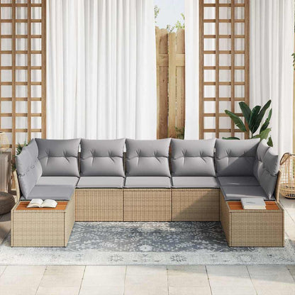 Gartensofa-set mit Kissen 7 pcs Beige und Hellgrau Polyrattan