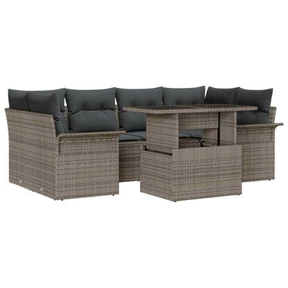 Gartensofa-set mit Kissen mit Speicher 7 pcs Grau Poly Rattan