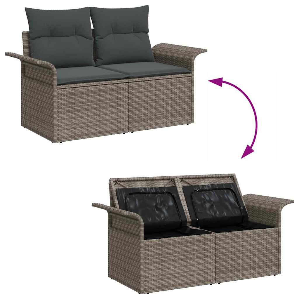Gartensofa-set mit Kissen mit Speicher 7 pcs Grau Poly Rattan