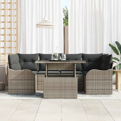 Gartensofa-set mit Kissen mit Speicher 7 pcs Grau Poly Rattan