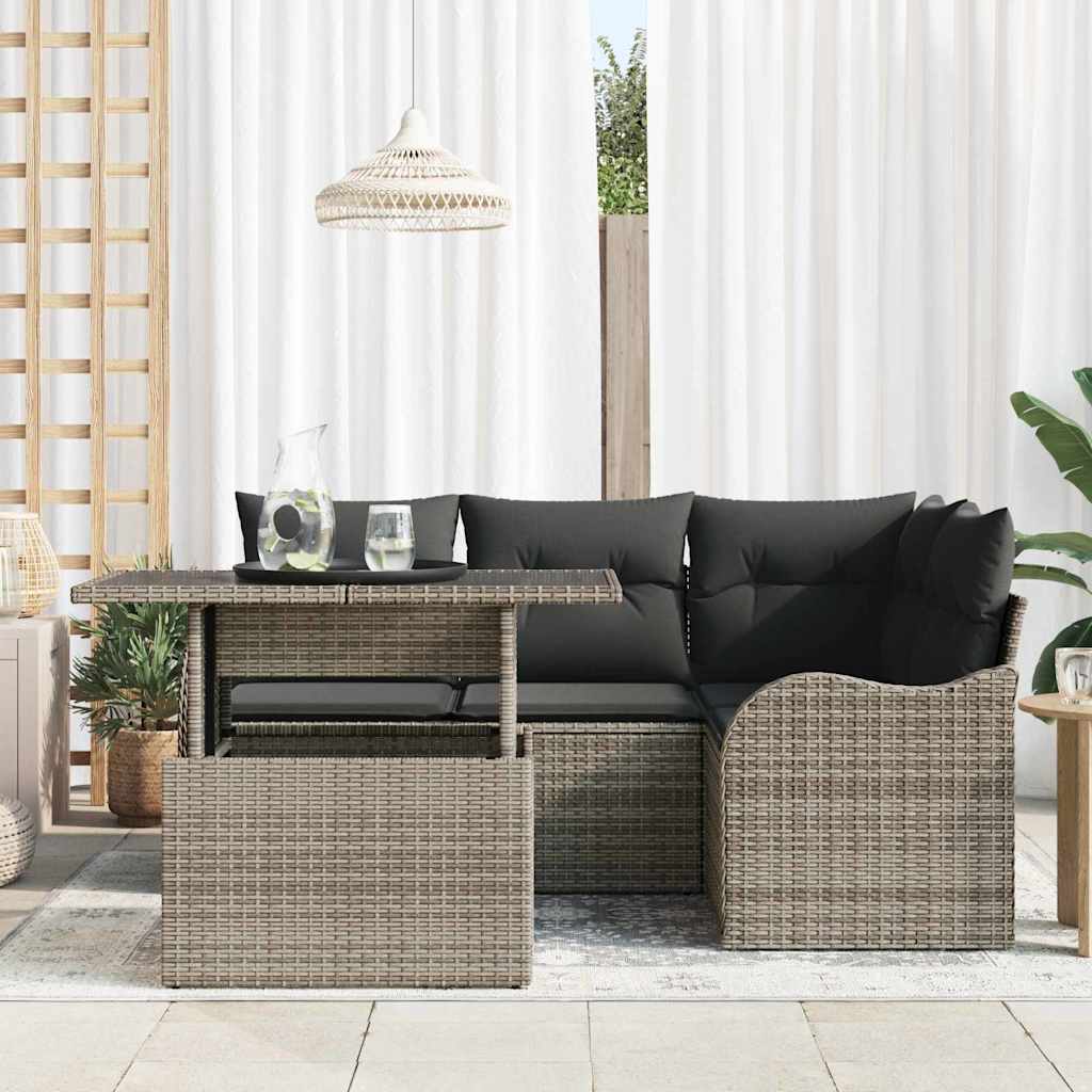 Gartensofa-set mit Kissen mit Kissen 5 pcs Grau Poly Rattan