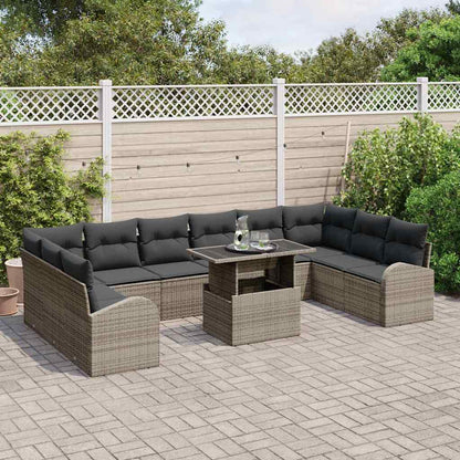 Gartensofa-set mit Kissen mit Speicher 11 pcs Grau Poly Rattan