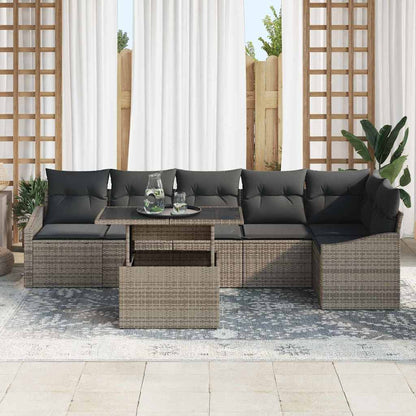 Garten-Sofa-Set mit Kissen mit Speicher mit Kissen 7 pcs Grau