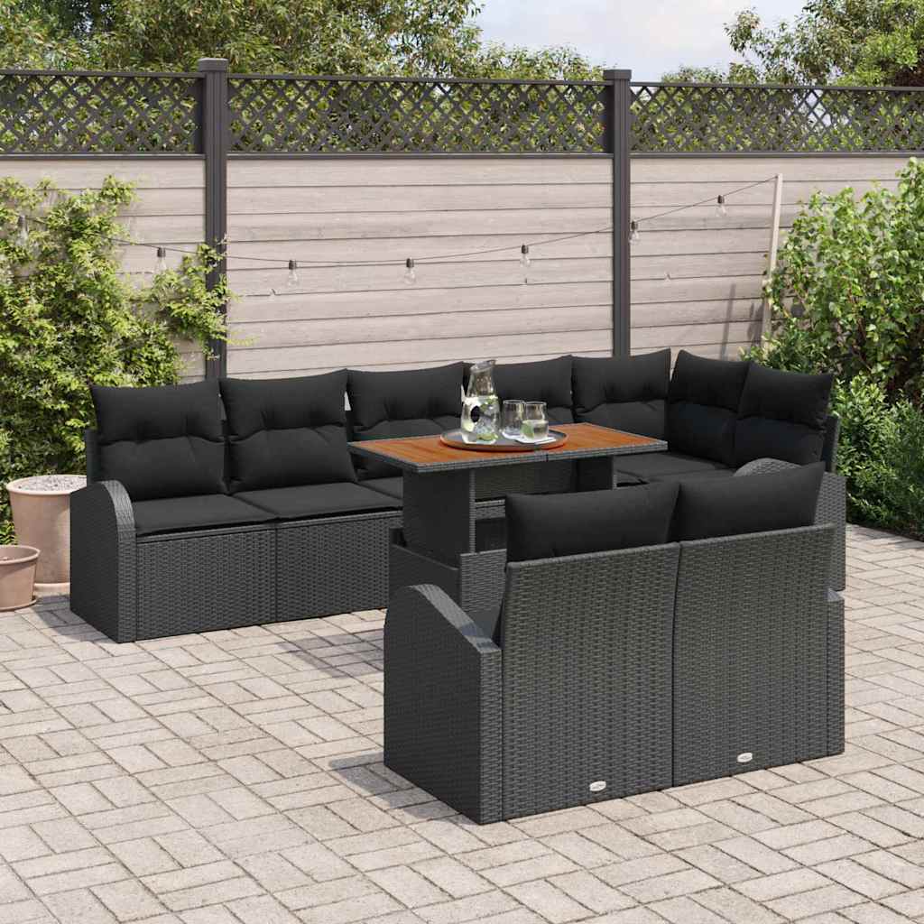 Garten-Sofa-Set mit Speicher 9 pcs Schwarz Poly Rattan