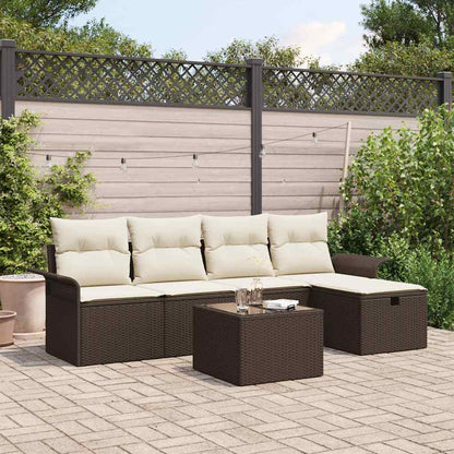 Gartensofa-set mit Kissen 6 pcs Braun und Creme Poly-Rattan