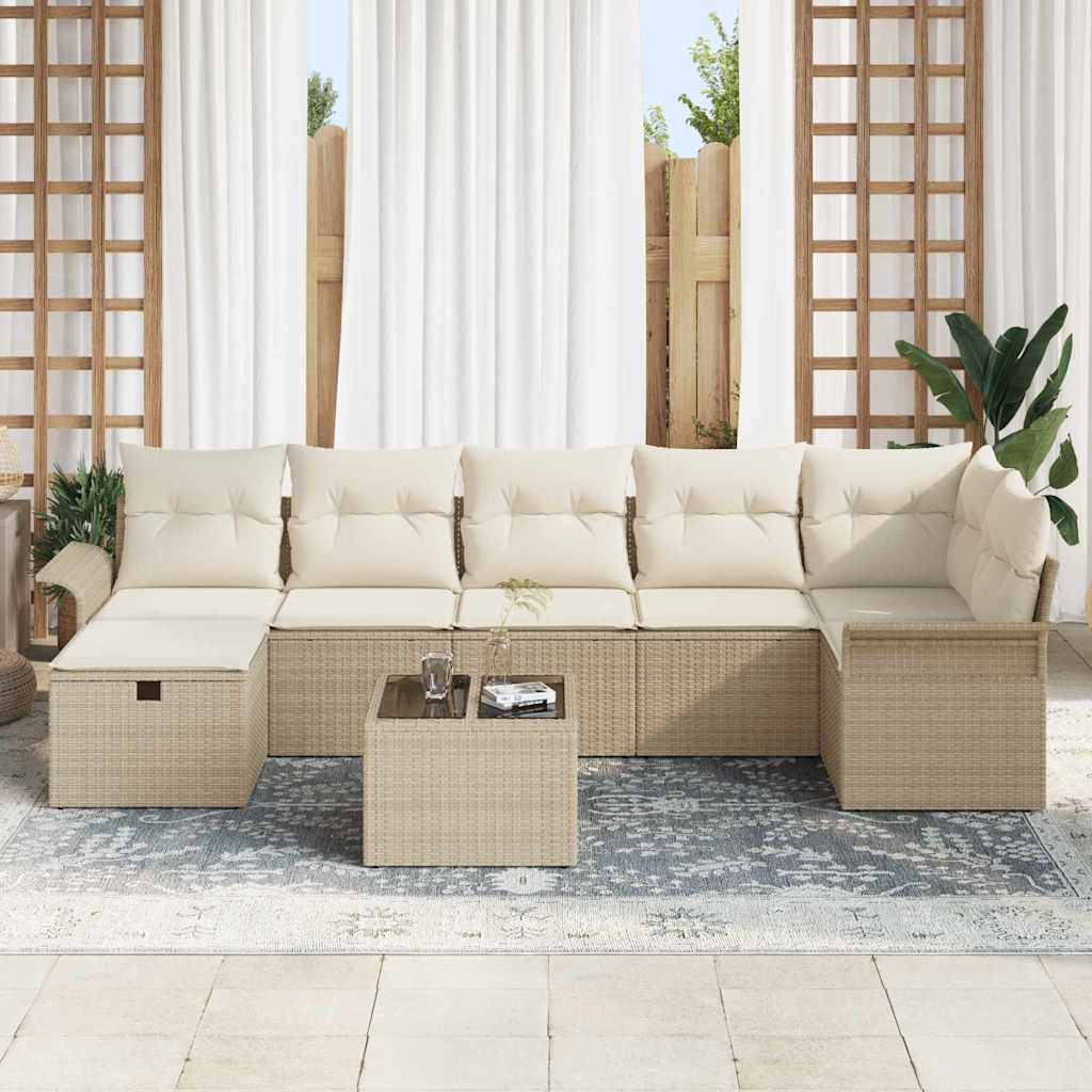 Gartensofa-set mit Kissen 8 pcs Beige und Creme Poly-Rattan