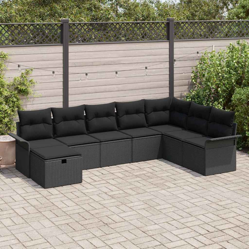 Gartensofa-set mit Kissen 8 pcs Schwarz Poly-Rattan