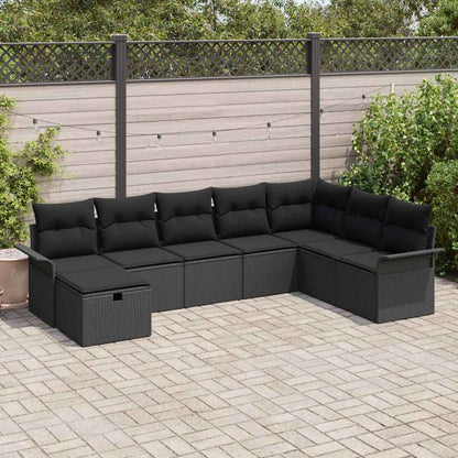 Gartensofa-set mit Kissen 8 pcs Schwarz Poly-Rattan