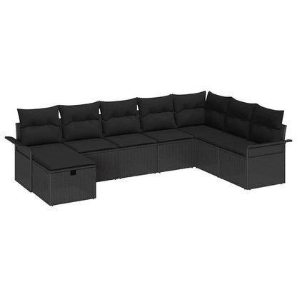Gartensofa-set mit Kissen 8 pcs Schwarz Poly-Rattan
