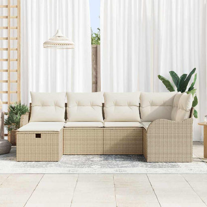 Garten-Sofa-Set mit Kissen 6 pcs Beige und Creme Poly Rattan