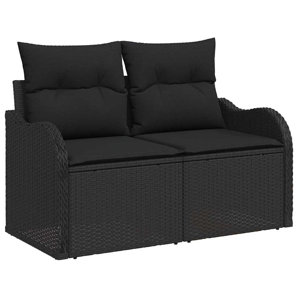 Sofa Set mit Kissen mit Speicher 7 pcs Schwarz Poly-Rattan