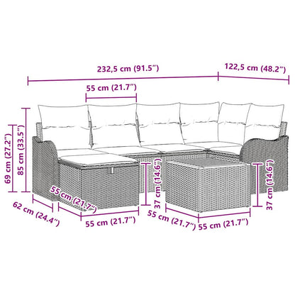 Gartensofa-set mit Kissen mit Speicher 7 pcs Grau Poly-Rattan