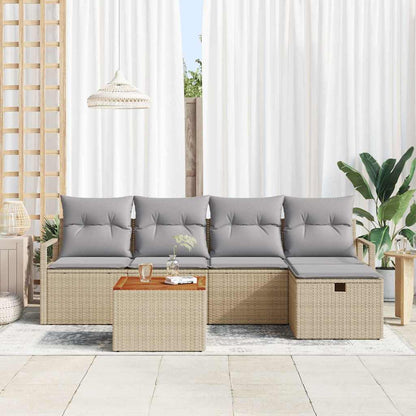 Gartensofa-set mit Kissen mit Speicher 6 pcs Beige Poly-Rattan