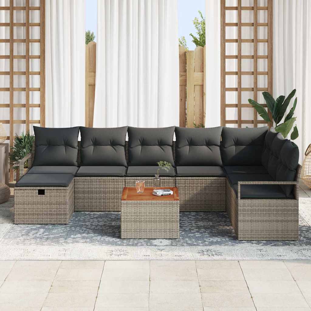 Gartensofa-set mit Kissen mit Speicher 9 pcs Grau Poly-Rattan