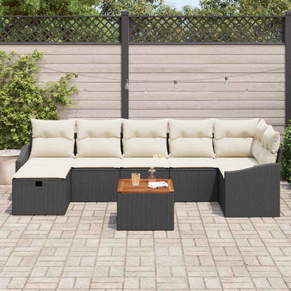 Gartensofa-set mit Kissen 8 pcs Schwarz Poly-Rattan