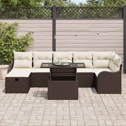 Garten-Sofa-Set mit Kissen mit Speicher 8 pcs Braun Poly Rattan
