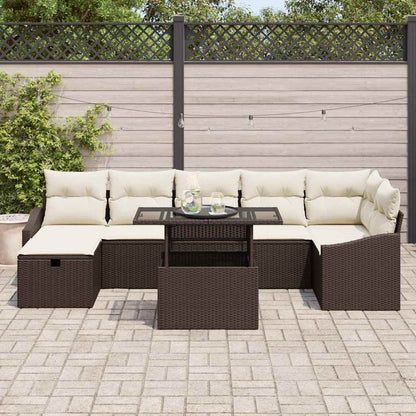 Garten-Sofa-Set mit Kissen mit Speicher 8 pcs Braun Poly Rattan