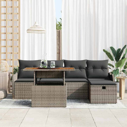 Gartensofa-set mit Kissen mit Speicher 6 pcs Grau Poly-Rattan