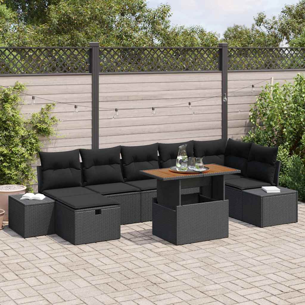 Gartensofa-set mit Kissen 8 pcs Schwarz Poly-Rattan