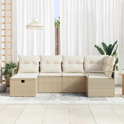 Garten-Sofa-Set mit Kissen mit Speicher 6 pcs Beige Poly Rattan