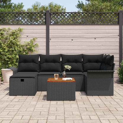 Gartensofa-set mit Kissen 7 pcs Schwarz Poly Rattan