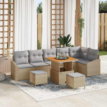 Gartensofa-set mit Kissen 9 pcs Beige Poly-Rattan