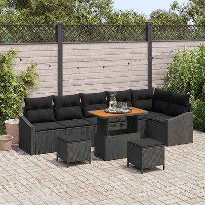 Gartensofa-set mit Kissen 9 pcs Schwarz Poly-Rattan