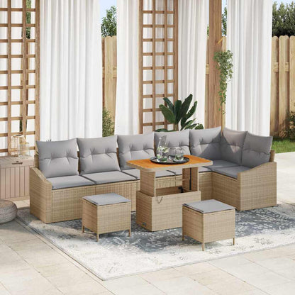 Gartensofa-set mit Kissen 9 pcs Beige Poly-Rattan