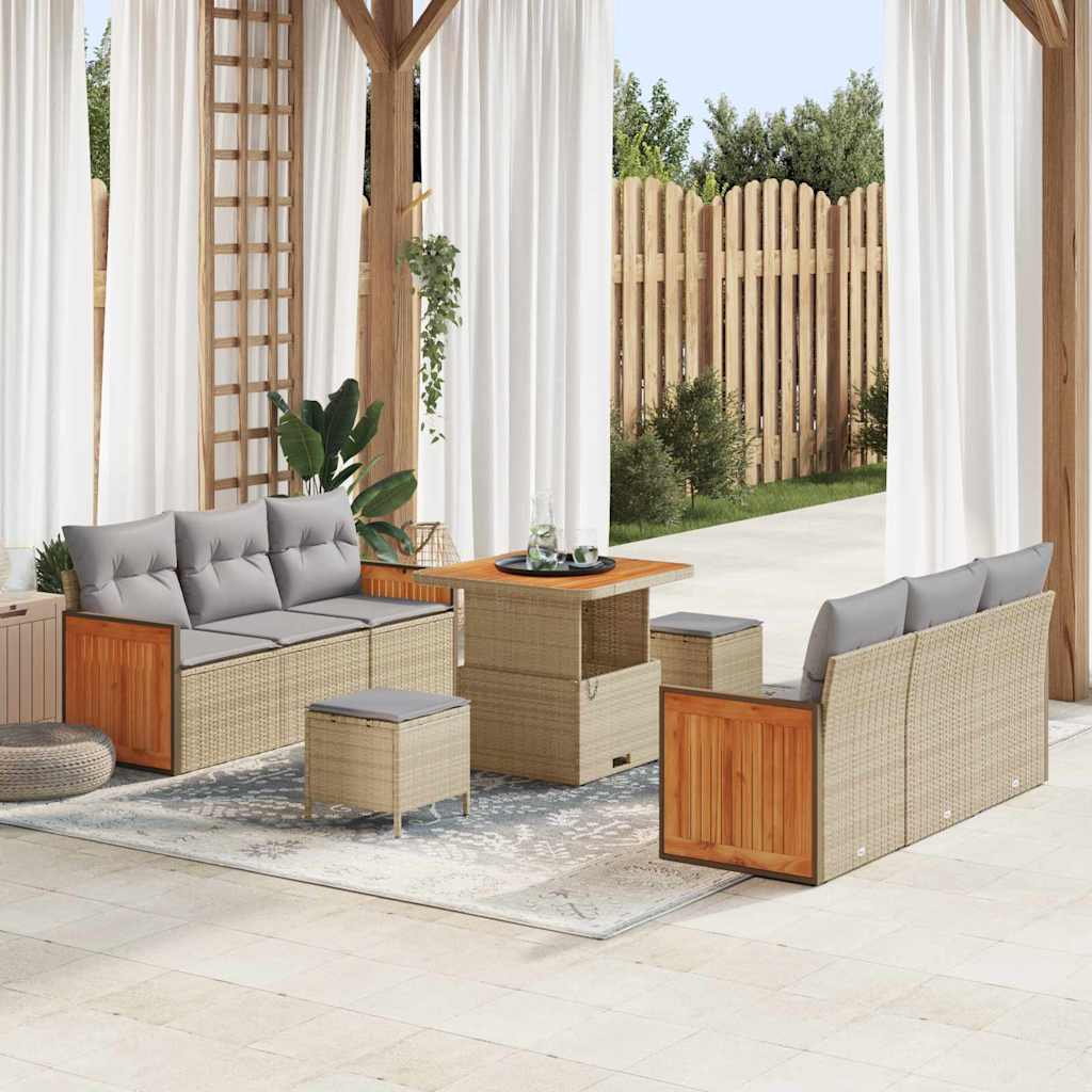 Gartensofa-set mit Kissen 9 pcs Beige und Hellgrau