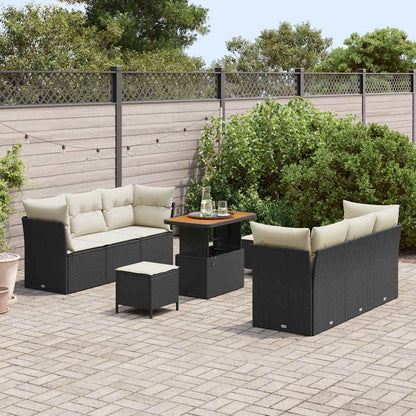Gartensofa-set mit Kissen 9 pcs Schwarz und Creme Poly-Rattan