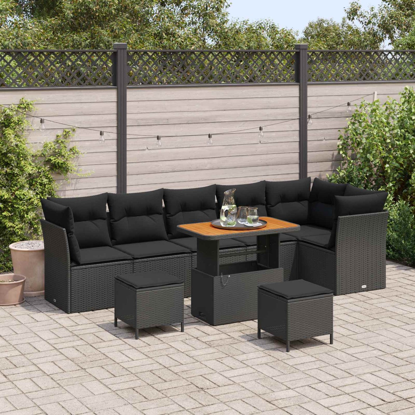 Garten-Sofa-Set mit Kissen 9 pcs Schwarz 90 x 55 x 71 cm